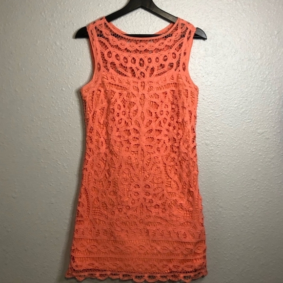 Lilly Pulitzer Tabitha Batt It Up Lace Dress SALMON orange FLORAL Crochet Small - Picture 11 of 11